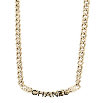 Chanel Enamel Metal Logo Choker Necklace Gold Black White 1 of 7