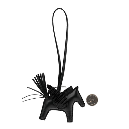 Hermes Milo Lambskin Lizard Touch Grigri Rodeo Pegase Horse Bag Charm PM So Black 2 of 4