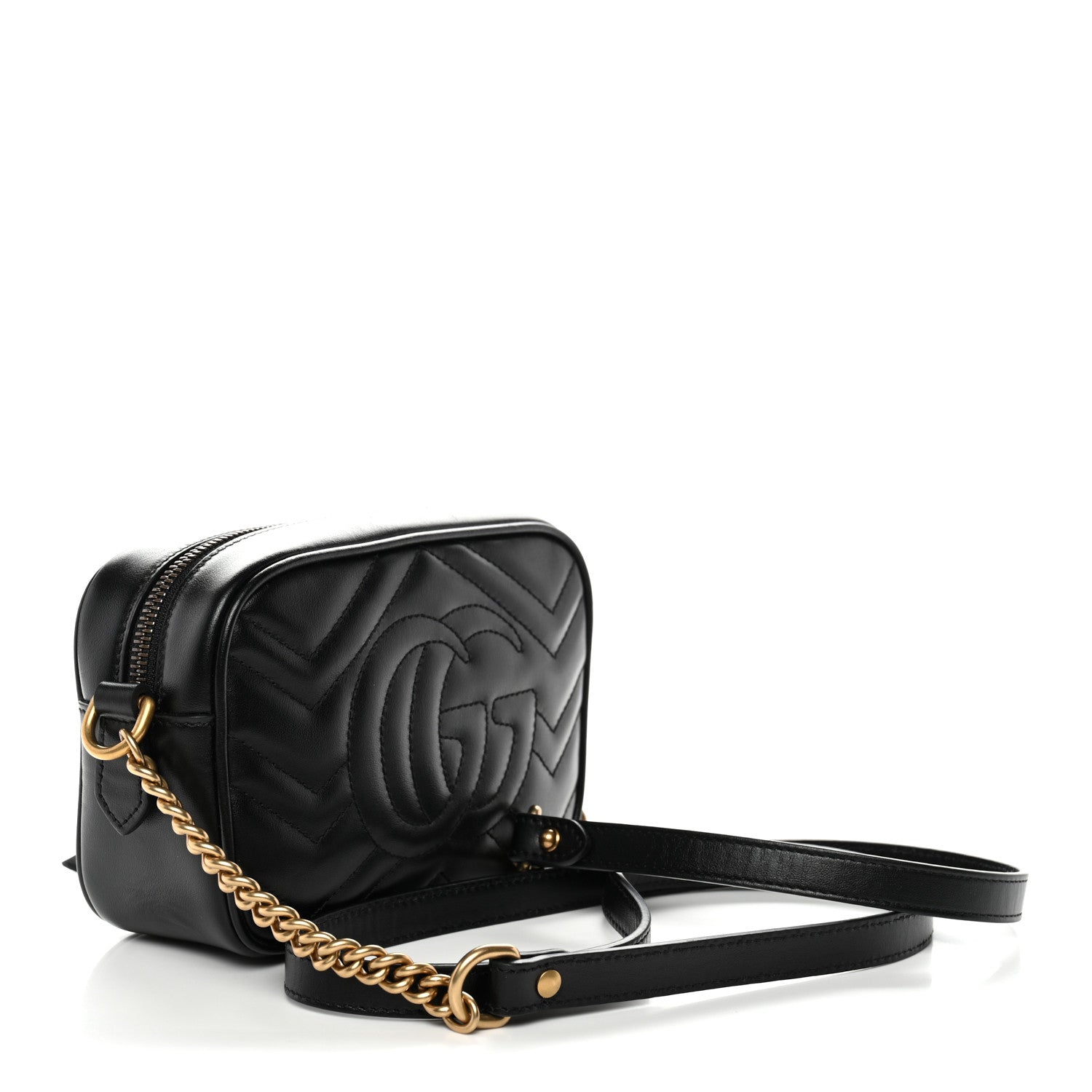 Gucci Calfskin Matelasse Mini GG Marmont Chain Shoulder Bag Black 3 of 10