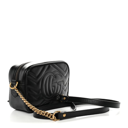 Gucci Calfskin Matelasse Mini GG Marmont Chain Shoulder Bag Black 3 of 10