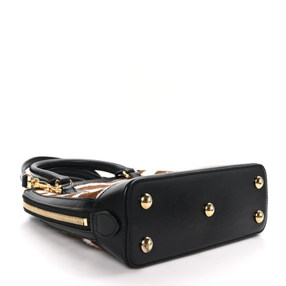Gucci Pony Hair Zebra Striped Small Horsebit 1955 Top Handle Bag White Brown Black 4 of 10