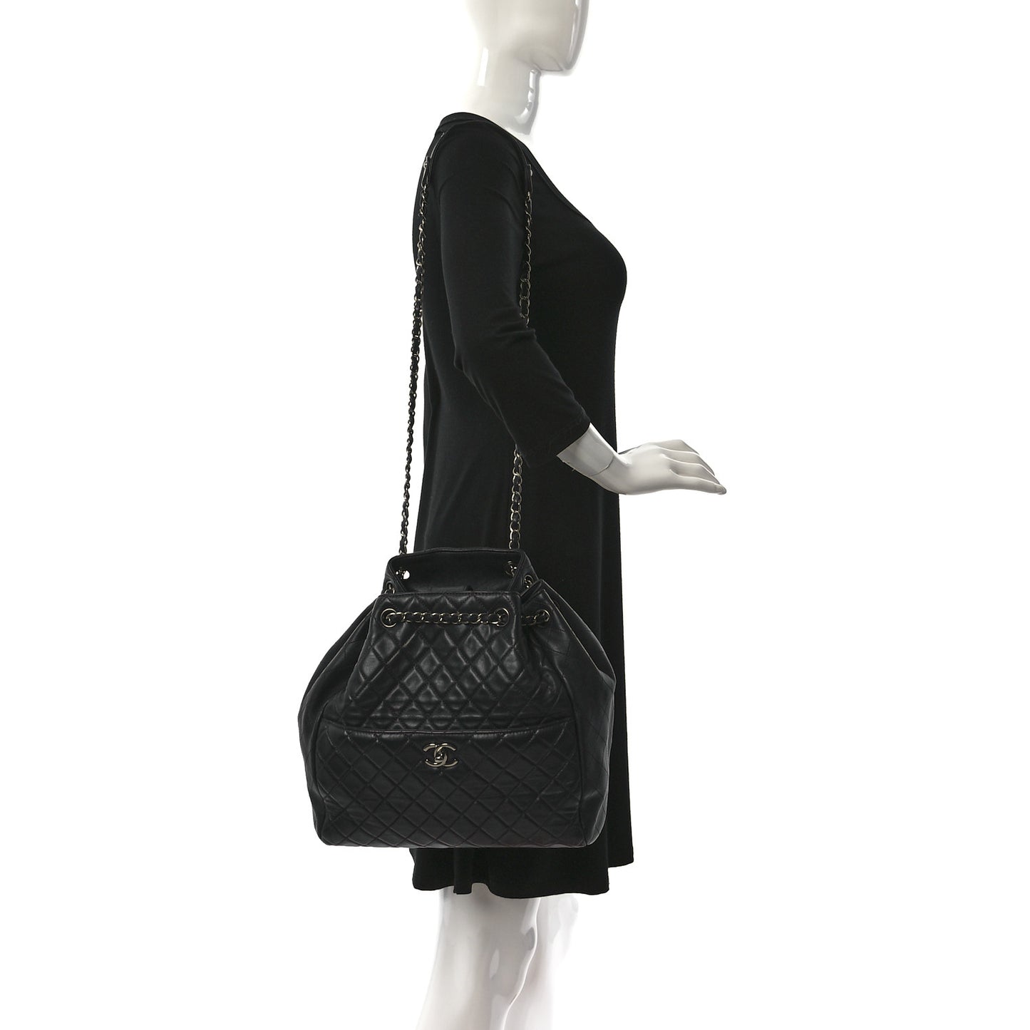 Lambskin Quilted Large Drawstring Shoulder Bag Dark Purple