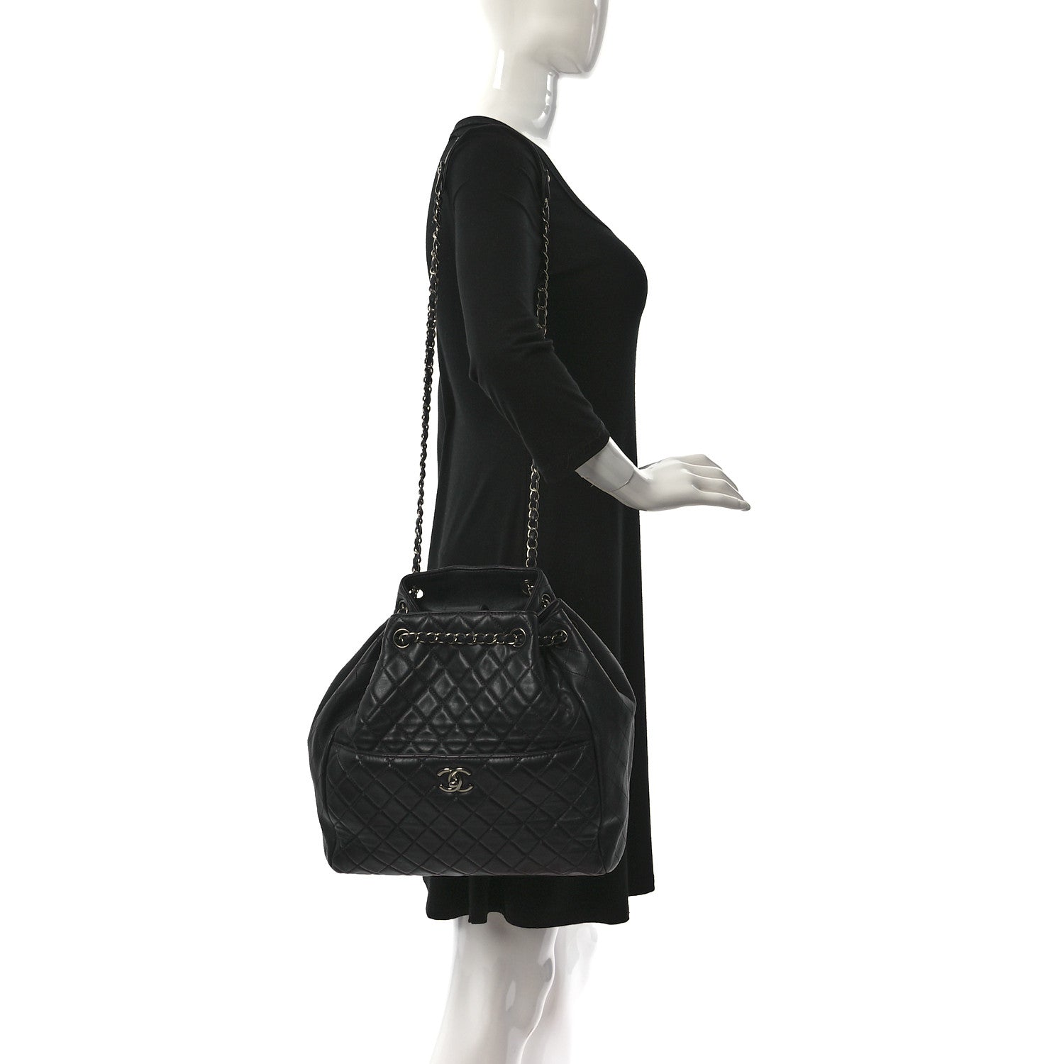 Chanel Lambskin Quilted Large Drawstring Shoulder Bag Dark Purple 2 of 8