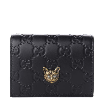 Gucci Guccissima Signature Crystal Cat Card Case Wallet Black 1 of 8