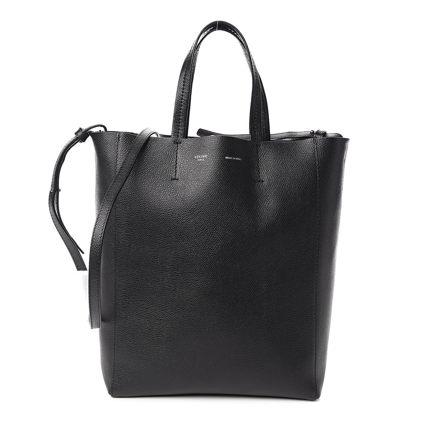 Grained Calfskin Small Vertical Cabas Black