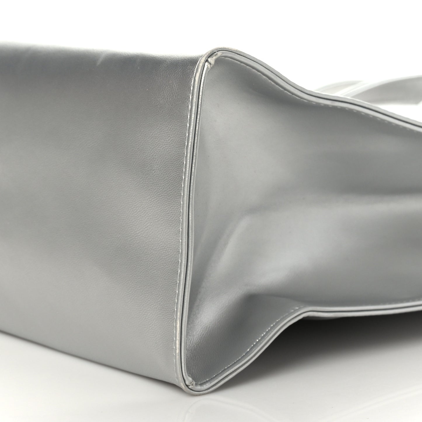 Metallic Vegan Leather Medium Shopping Bag Silver