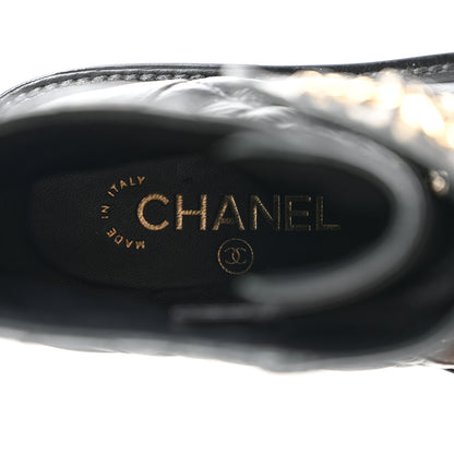 Chanel Shiny Calfskin Quilted Lace Up Combat Boots 35.5 Black 6 of 8
