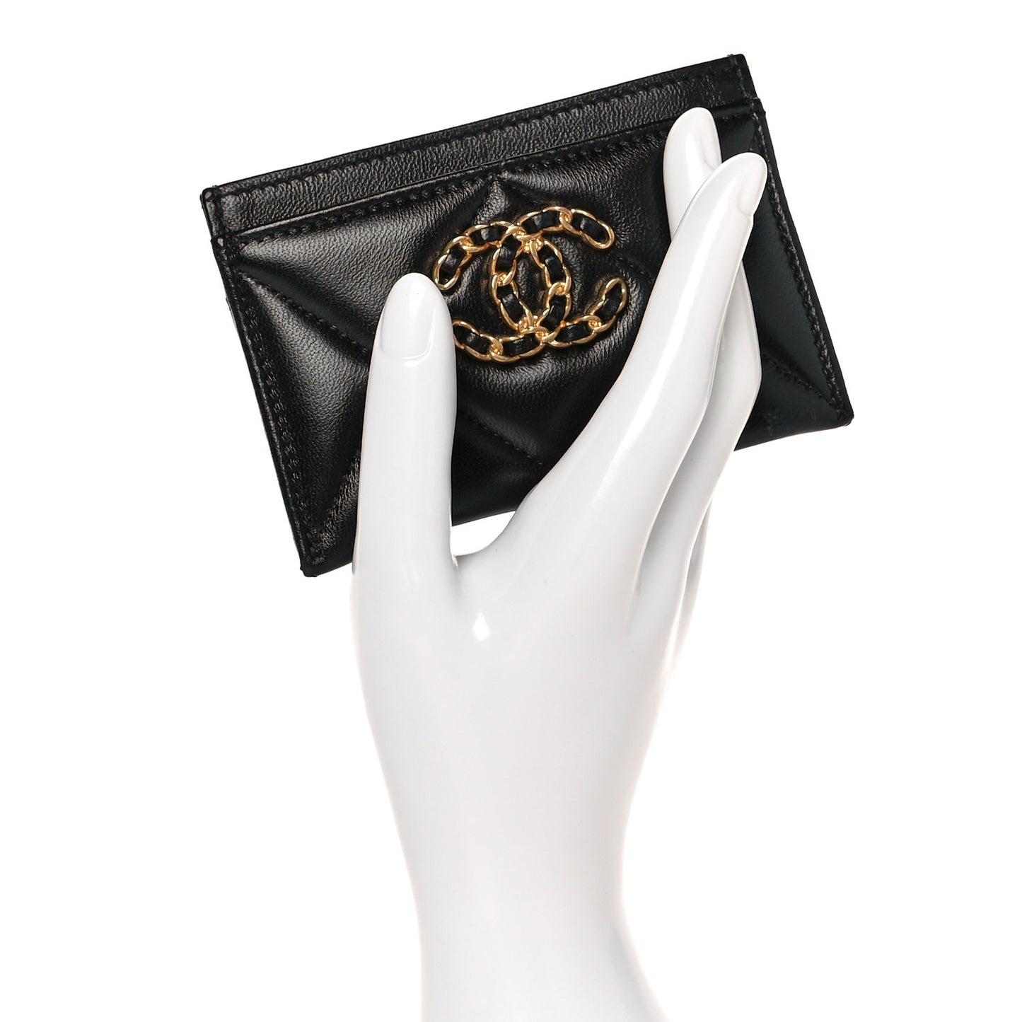 Lambskin Quilted Chanel 19 Card Holder Black