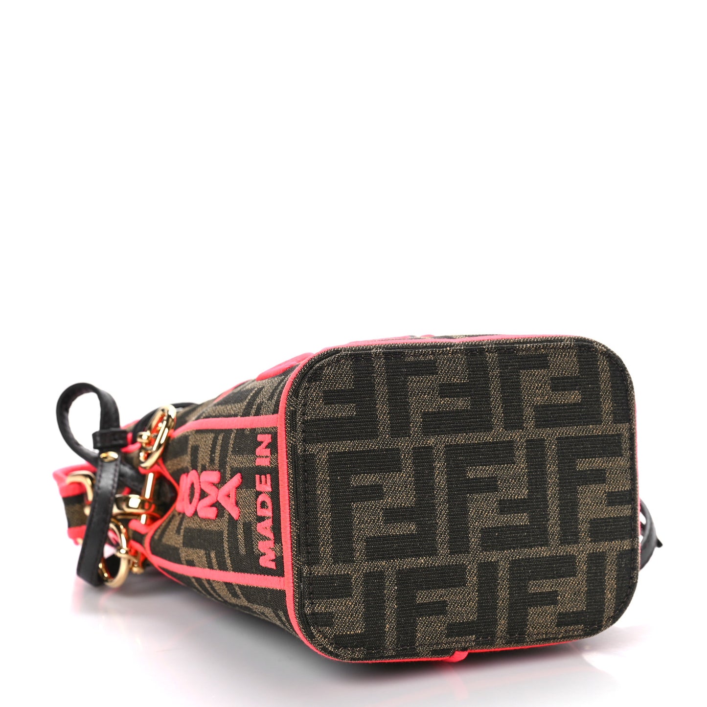 Fabric Jacquard Shiny Nappa FF 1974 Logo Threaded Edge Mini Mon Tresor Bucket Bag Tobacco Moro Fuxia Fluo