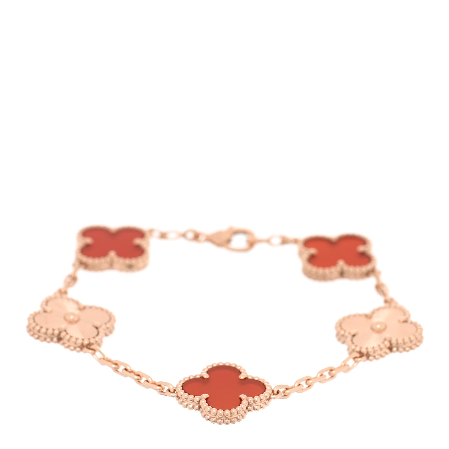 Van Cleef & Arpels 18K Rose Gold Carnelian 5 Motifs Guilloche Vintage Alhambra Bracelet 1 of 4