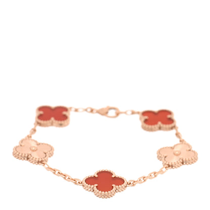 Van Cleef & Arpels 18K Rose Gold Carnelian 5 Motifs Guilloche Vintage Alhambra Bracelet 1 of 4