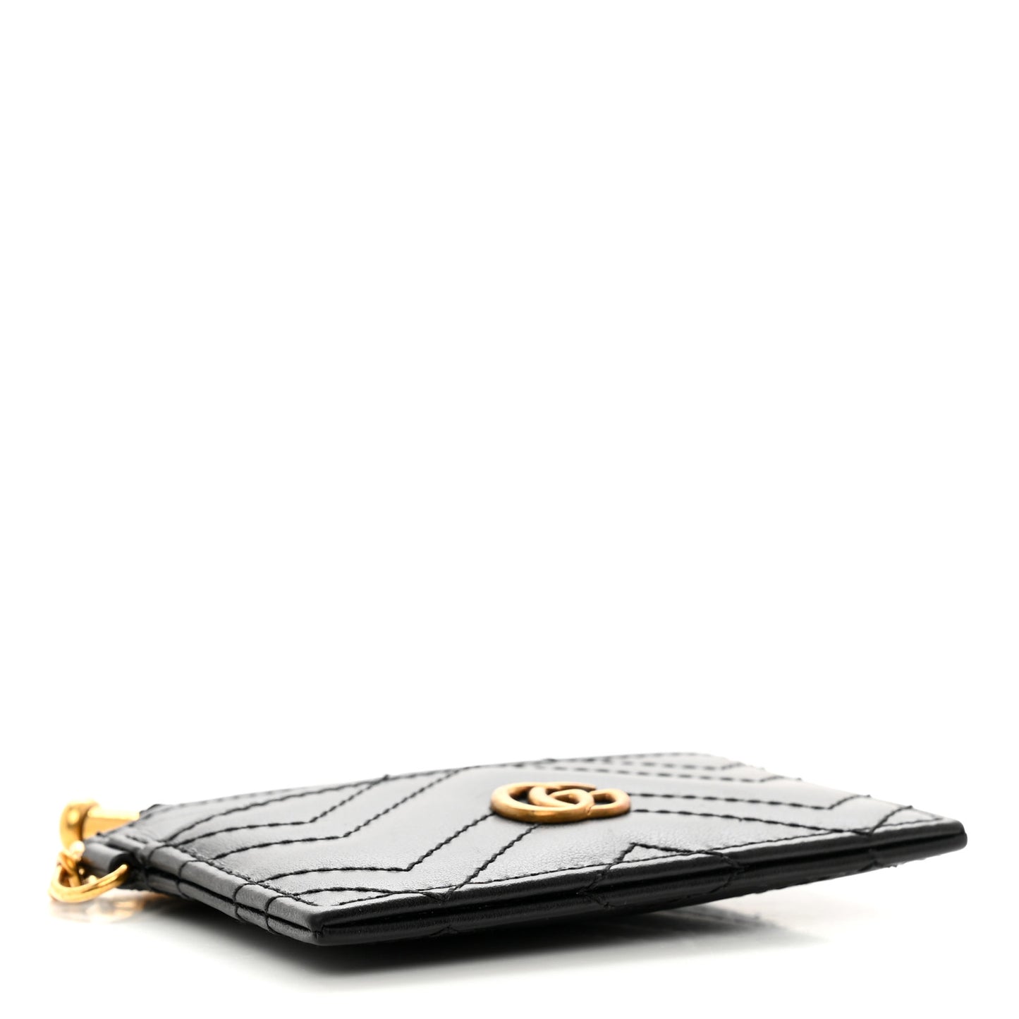 Calfskin Matelasse Chevron GG Marmont Key Case Card Holder Black