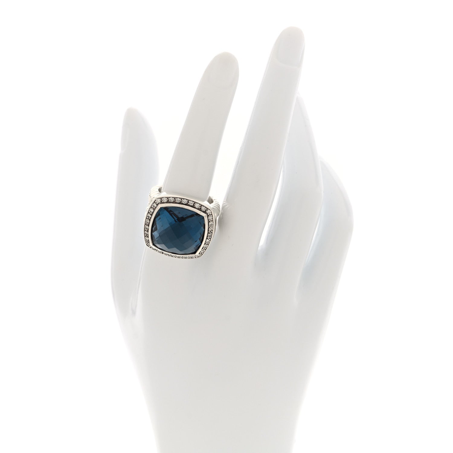David Yurman Sterling Silver Diamond Hampton Blue Topaz 17mm Albion Ring 55 7.25 2 of 4