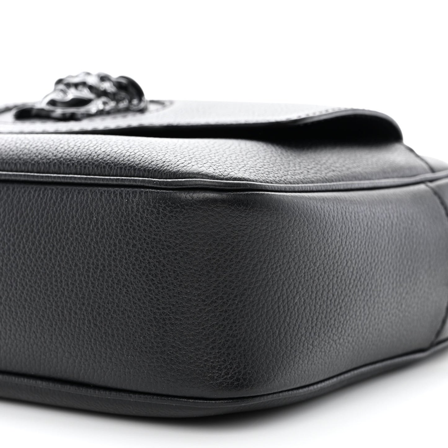 Grained Calfskin Medusa Camera Bag Black