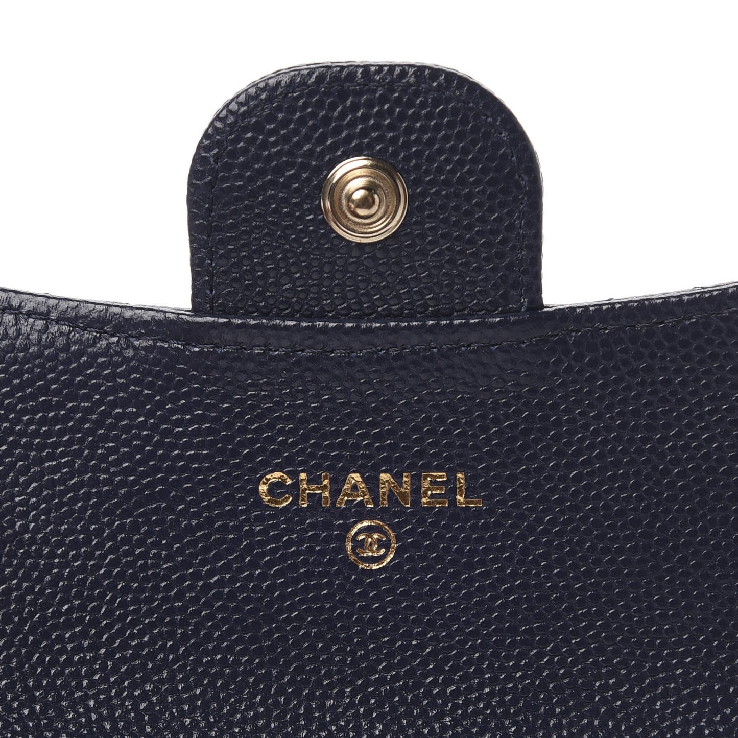 Caviar Quilted Flap Card Holder Wallet Navy Blue