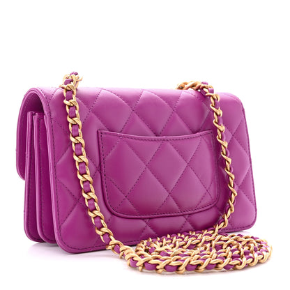 Chanel Calfskin Quilted Mini Dual Handle Chain Flap Bag Purple 3 of 14