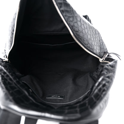 Saint Laurent Calfskin Crocodile Embossed City Backpack Black 5 of 16