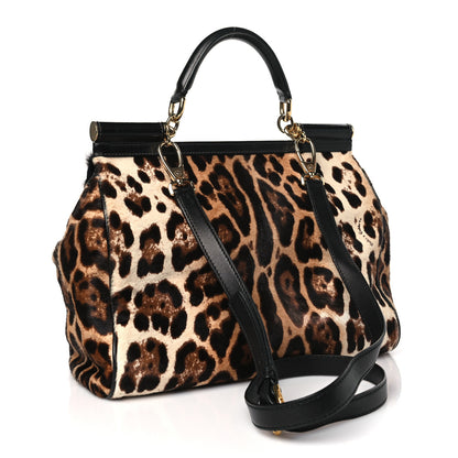 Dolce & Gabbana Calf Hair Leopard Print Large Miss Sicily Satchel Naturale 3 of 10