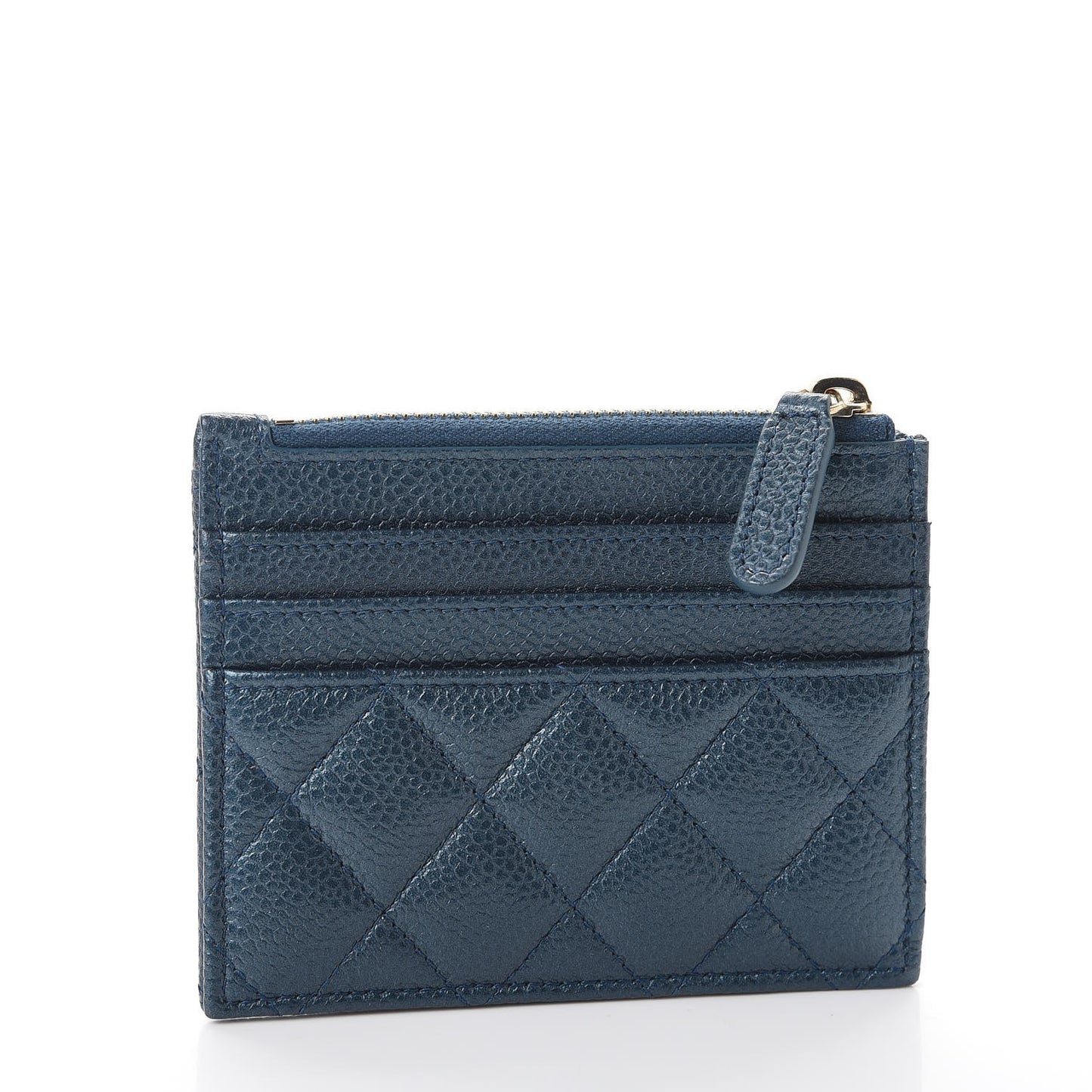 Metallic Caviar Quilted CC Zip Card Holder Dark Blue