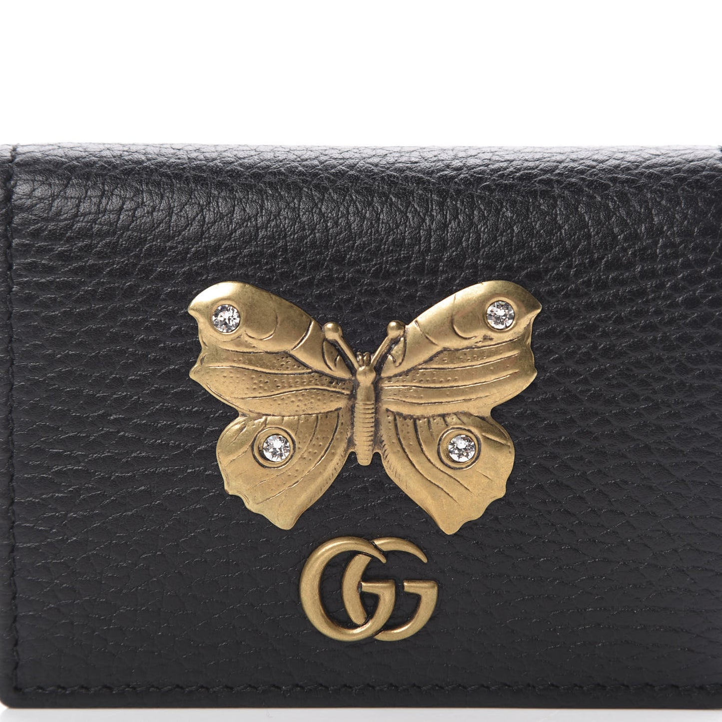 Pebbled Calfskin Butterfly Card Case Black