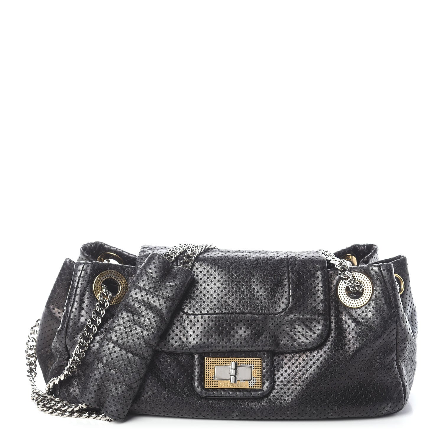 Chanel Metallic Calfskin Perforated Drill Accordion Flap Black 1 of 10