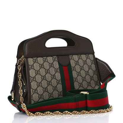 Gucci GG Supreme Monogram Textured Dollar Calfskin Web Small Ophidia Slip Handle Tote Beige Ebony New Acero 2 of 8