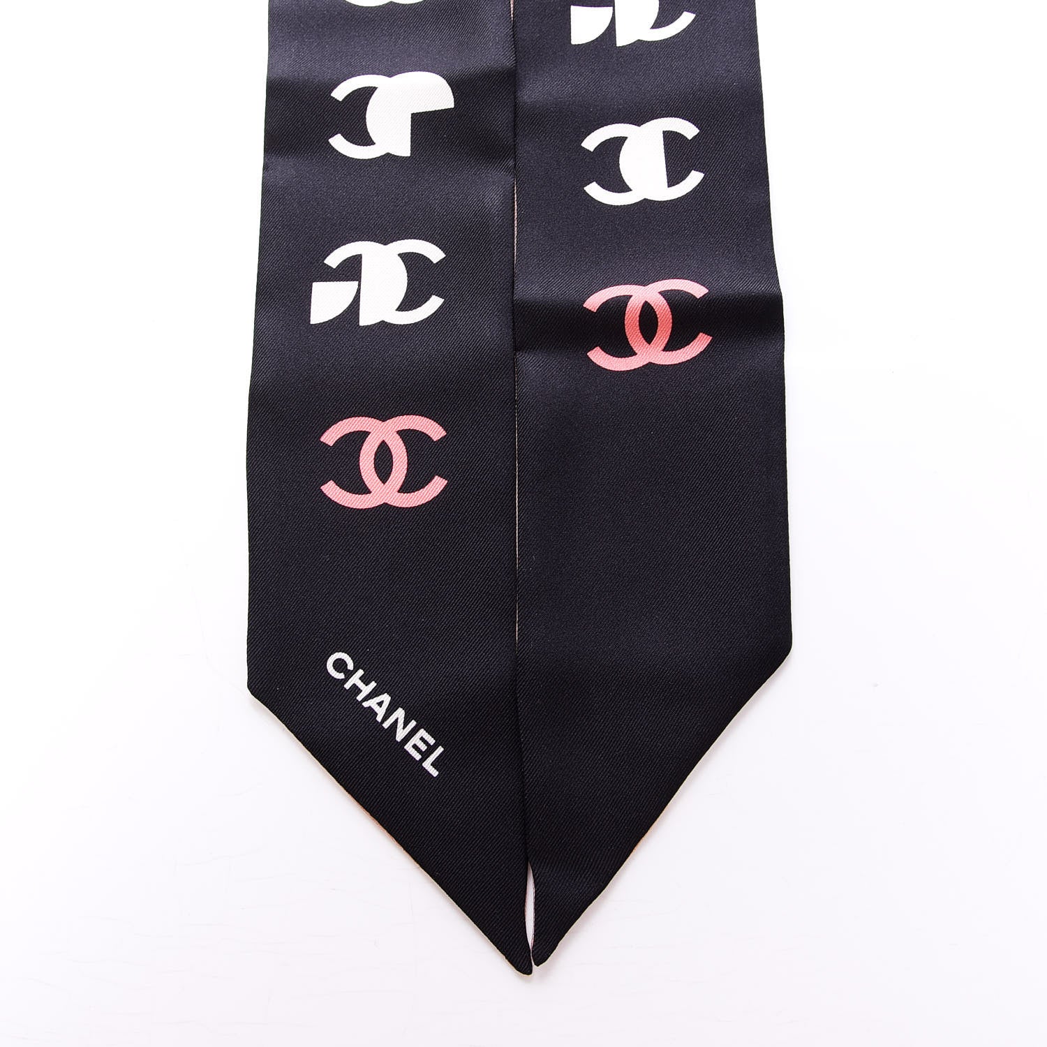 Chanel Silk 31 Rue Cambon CC Slim Bandeau Scarf Ecru Pink Black 2 of 3