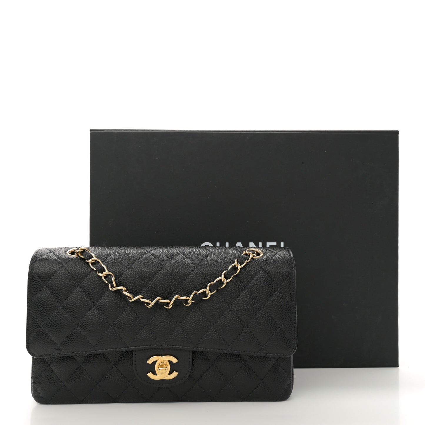 Caviar Quilted Medium Double Flap Black