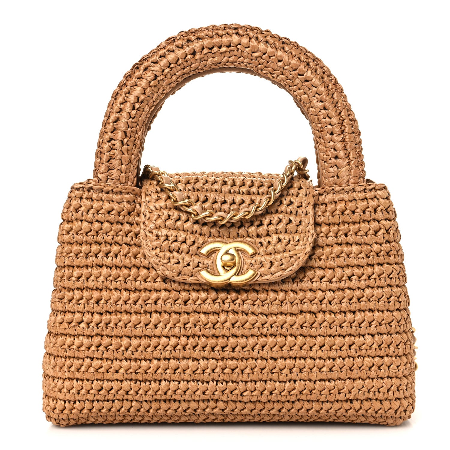 Chanel Braided Raffia Nano Kelly Flap Bag Dark Beige 1 of 11