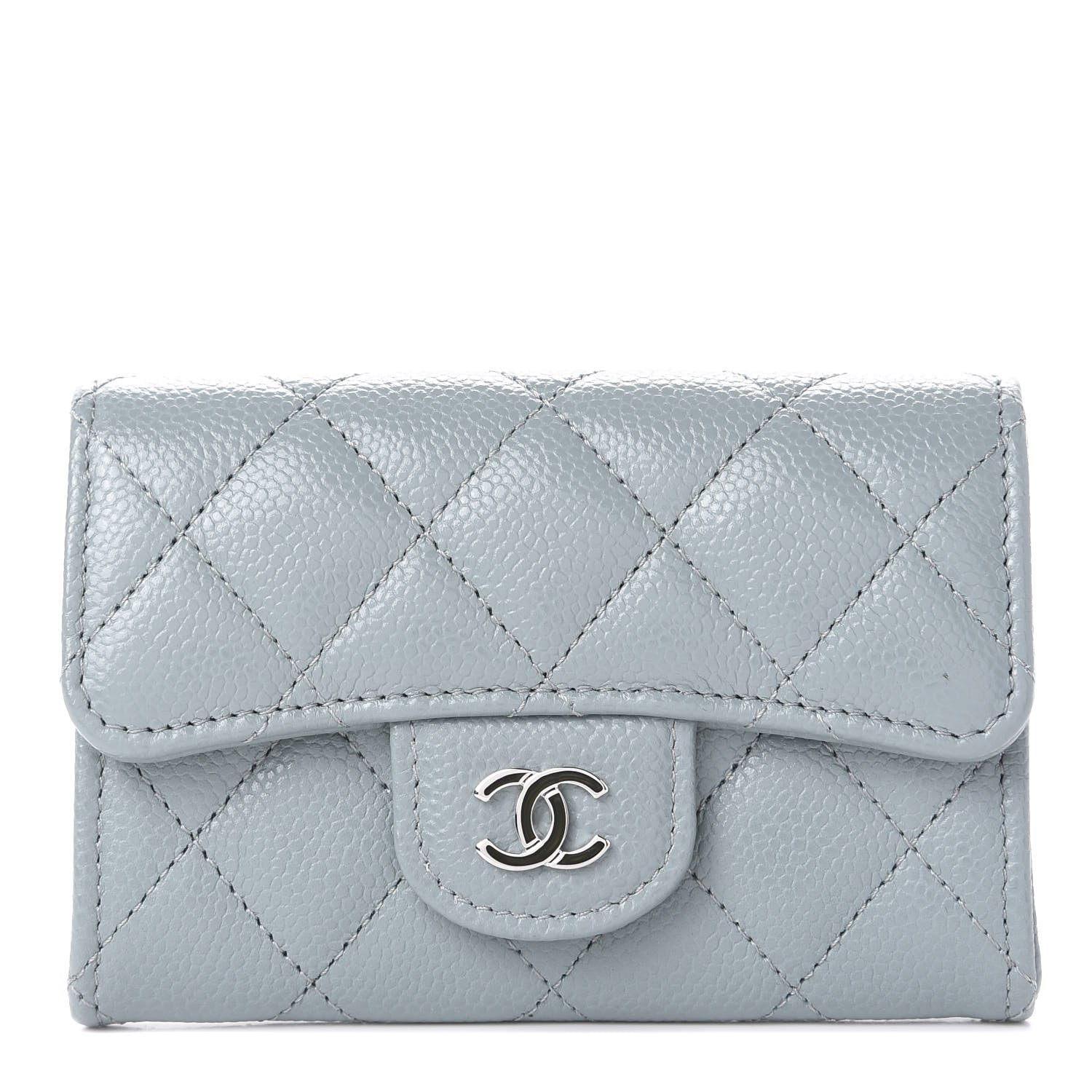 Chanel Caviar Quilted Flap Card Holder Wallet Light Blue 1 of 10