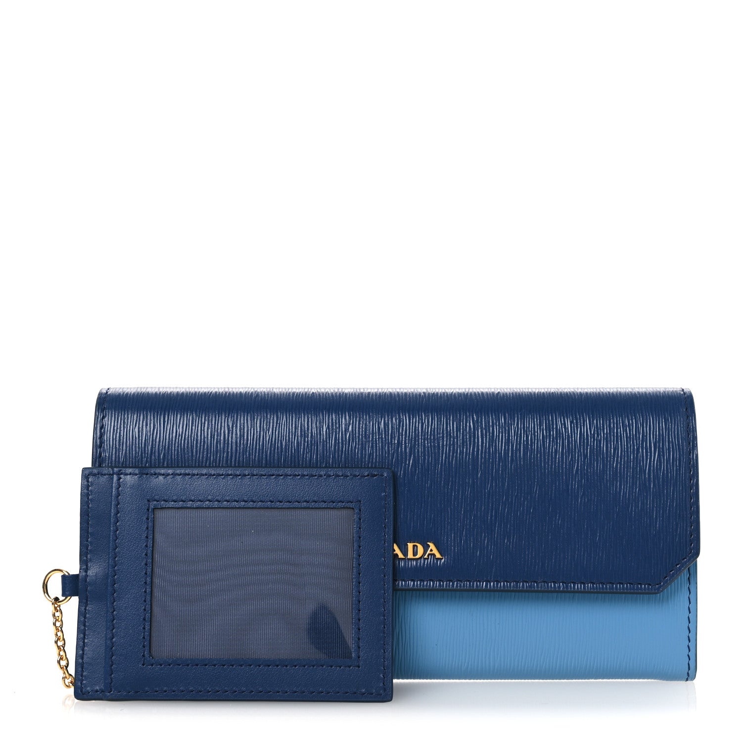 Prada Vitello Move Bi-Color Metal Continental Flap Travel Wallet Bluette Mare 3 of 9