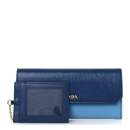 Prada Vitello Move Bi-Color Metal Continental Flap Travel Wallet Bluette Mare 3 of 9
