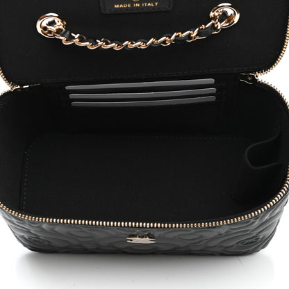 Chanel Goatskin Camellia Embossed Quilted Small Vanity Case With Chain Black 5 of 10