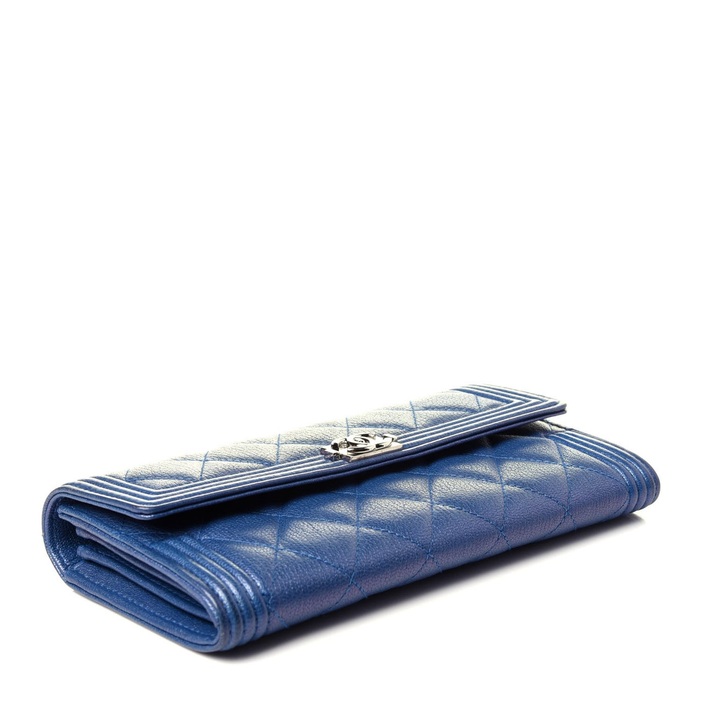 Goatskin Quilted Boy Flap Wallet Blue