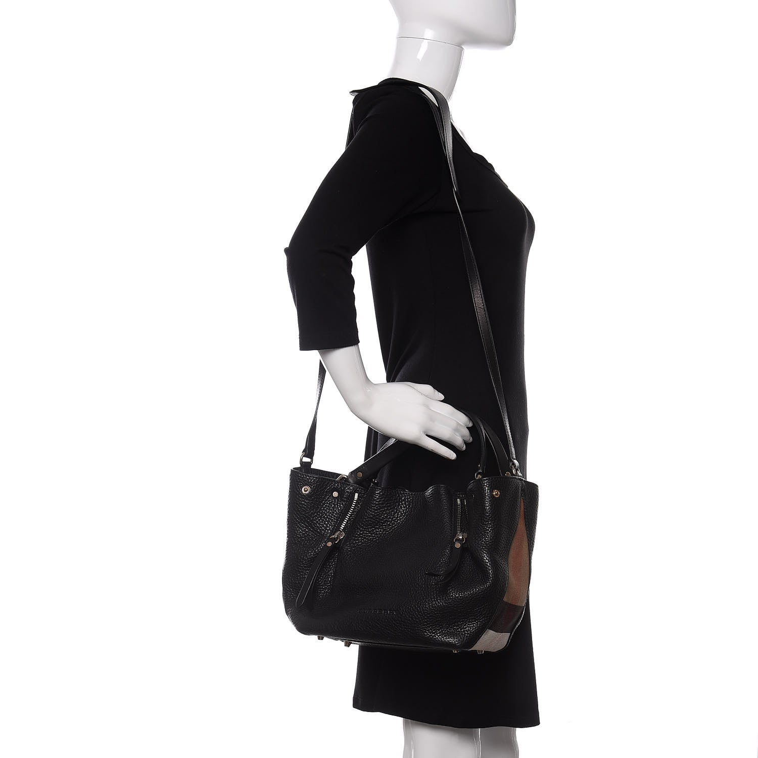 Burberry Grainy Calfskin House Check Small Maidstone Black 2 of 9