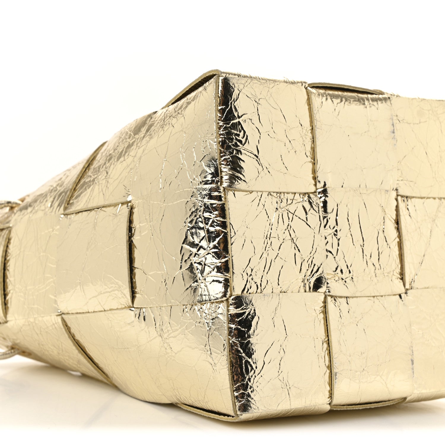 Bottega Veneta Metallic Crushed Nappa Maxi Intrecciato Small Cassette Bucket Bag Gold 8 of 10