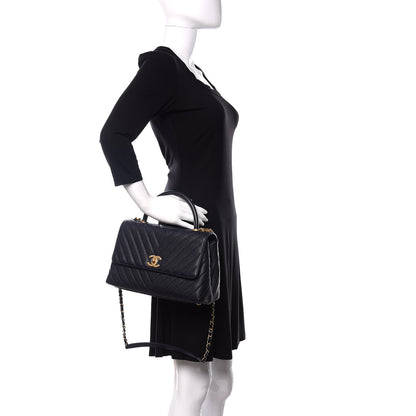 Chanel Caviar Chevron Quilted Small Coco Handle Flap Navy 3 of 11