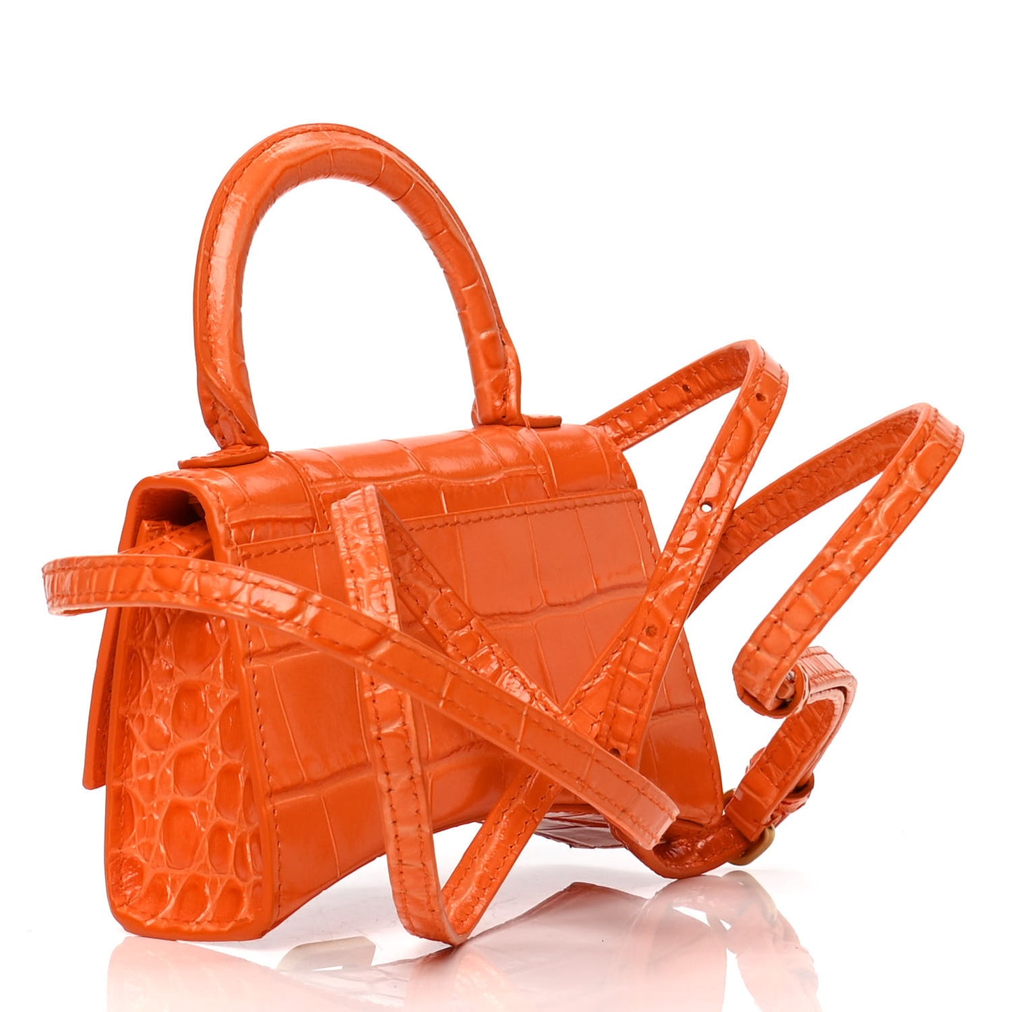 Shiny Calfskin Crocodile Embossed Hourglass Top Handle Bag Mini Orange
