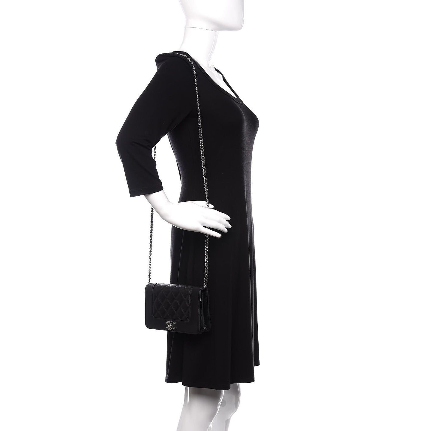 Caviar Quilted Vintage Mademoiselle Wallet On Chain WOC Black