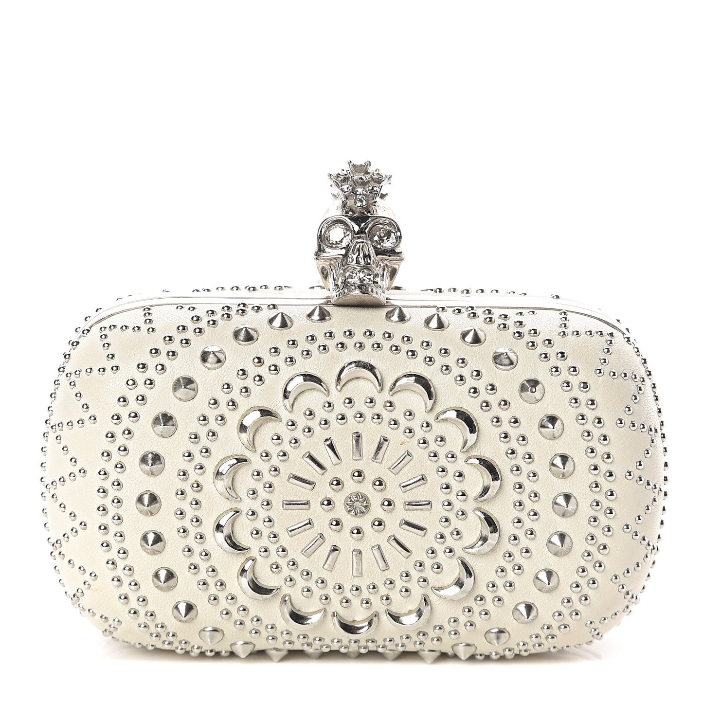 Nappa Studded Crochet Skull Box Clutch Ivory