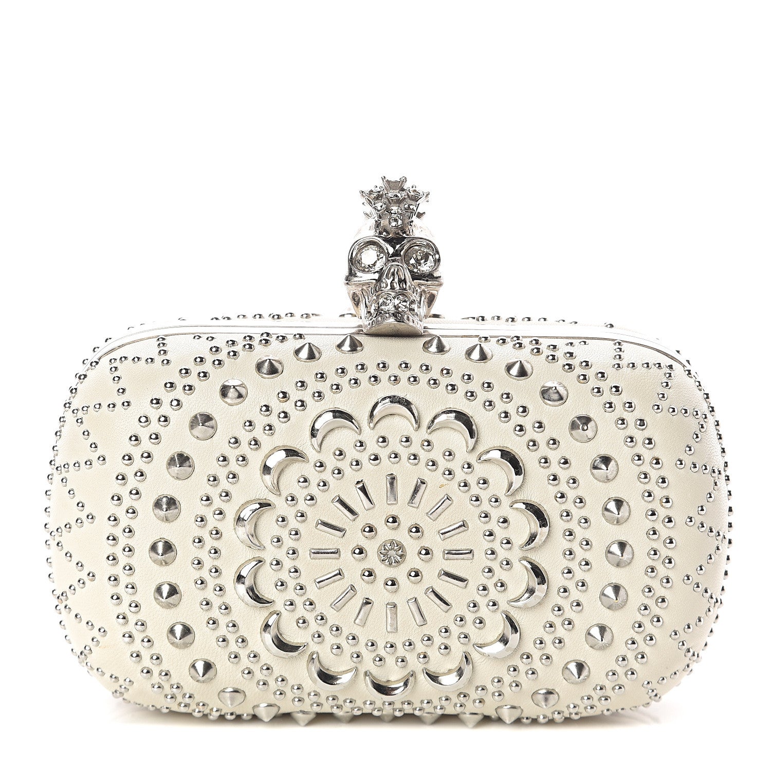 Alexander McQueen Nappa Studded Crochet Skull Box Clutch Ivory 1 of 7