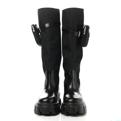 Prada Spazzolato Rois Re-Nylon Metal Triangle Logo Monolith Pouch Pocket 55mm Tall Boots 39.5 Black 2 of 8
