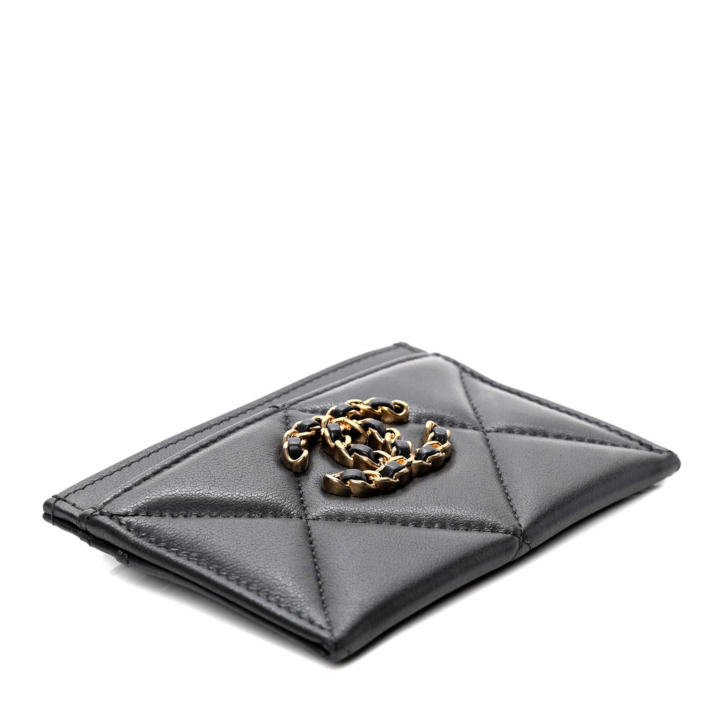 Lambskin Quilted Chanel 19 Card Holder Dark Grey