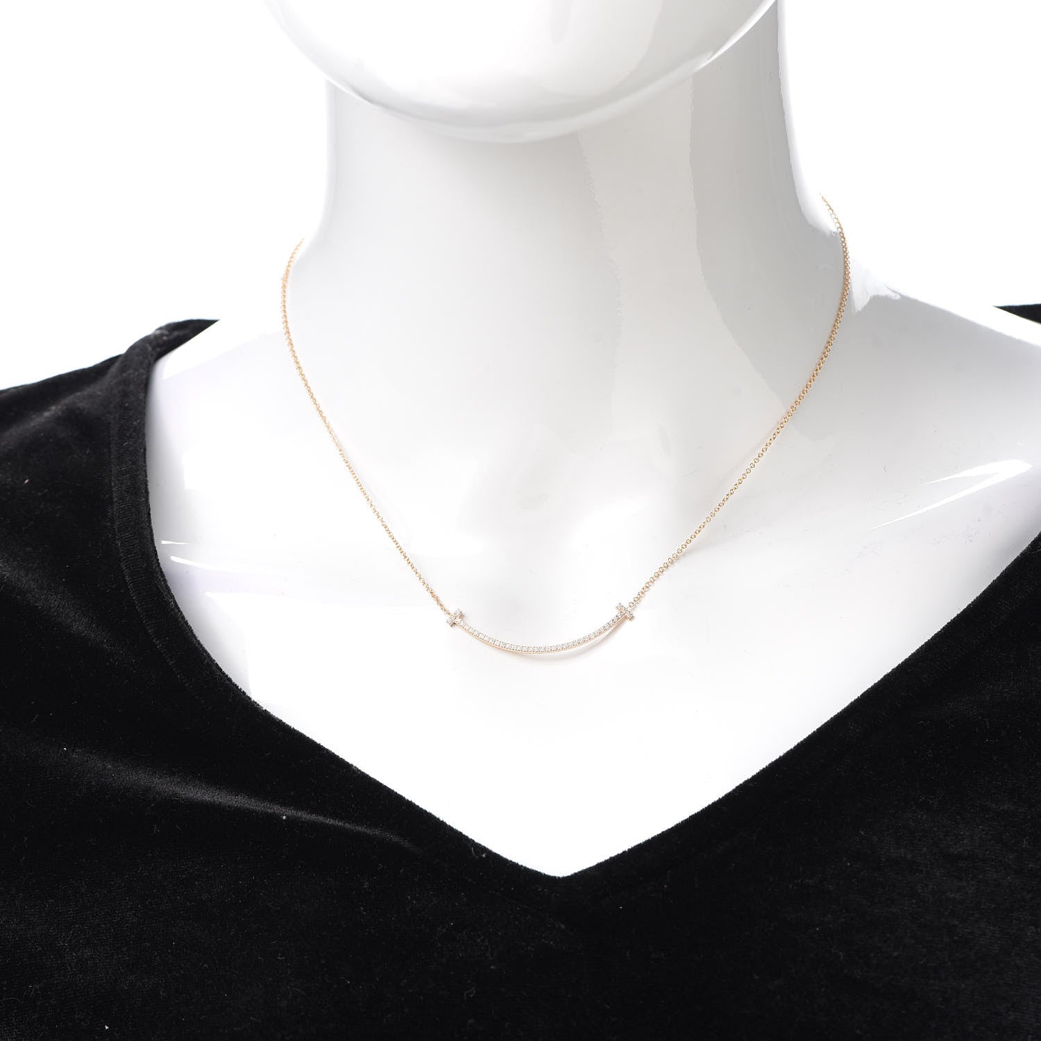 Tiffany 18K Rose Gold Diamond Small T Smile Pendant Necklace 2 of 5