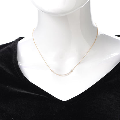Tiffany 18K Rose Gold Diamond Small T Smile Pendant Necklace 2 of 5
