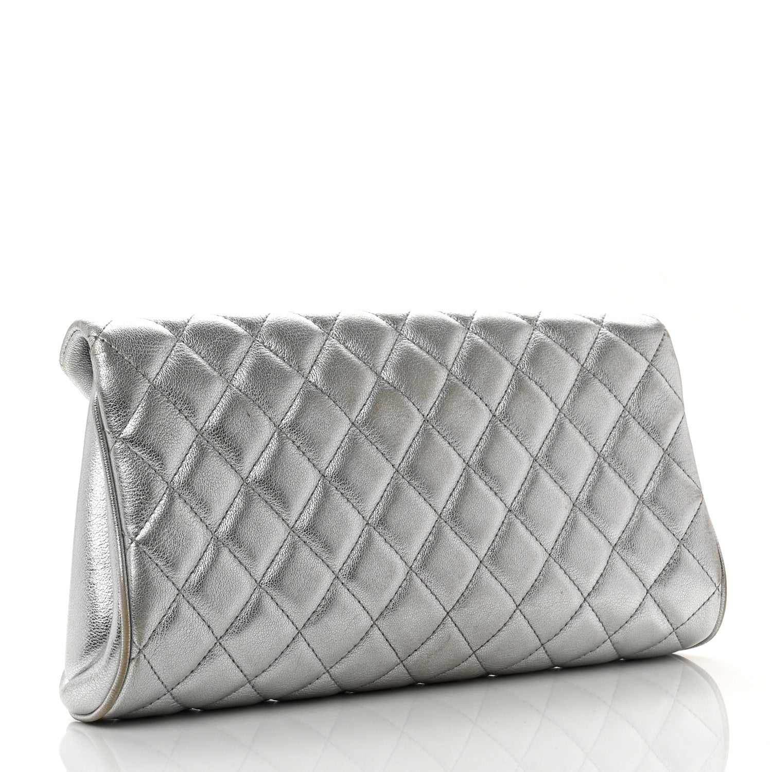 Chanel Metallic Calfskin Quilted Fold Up Again Clutch Silver 3 of 10