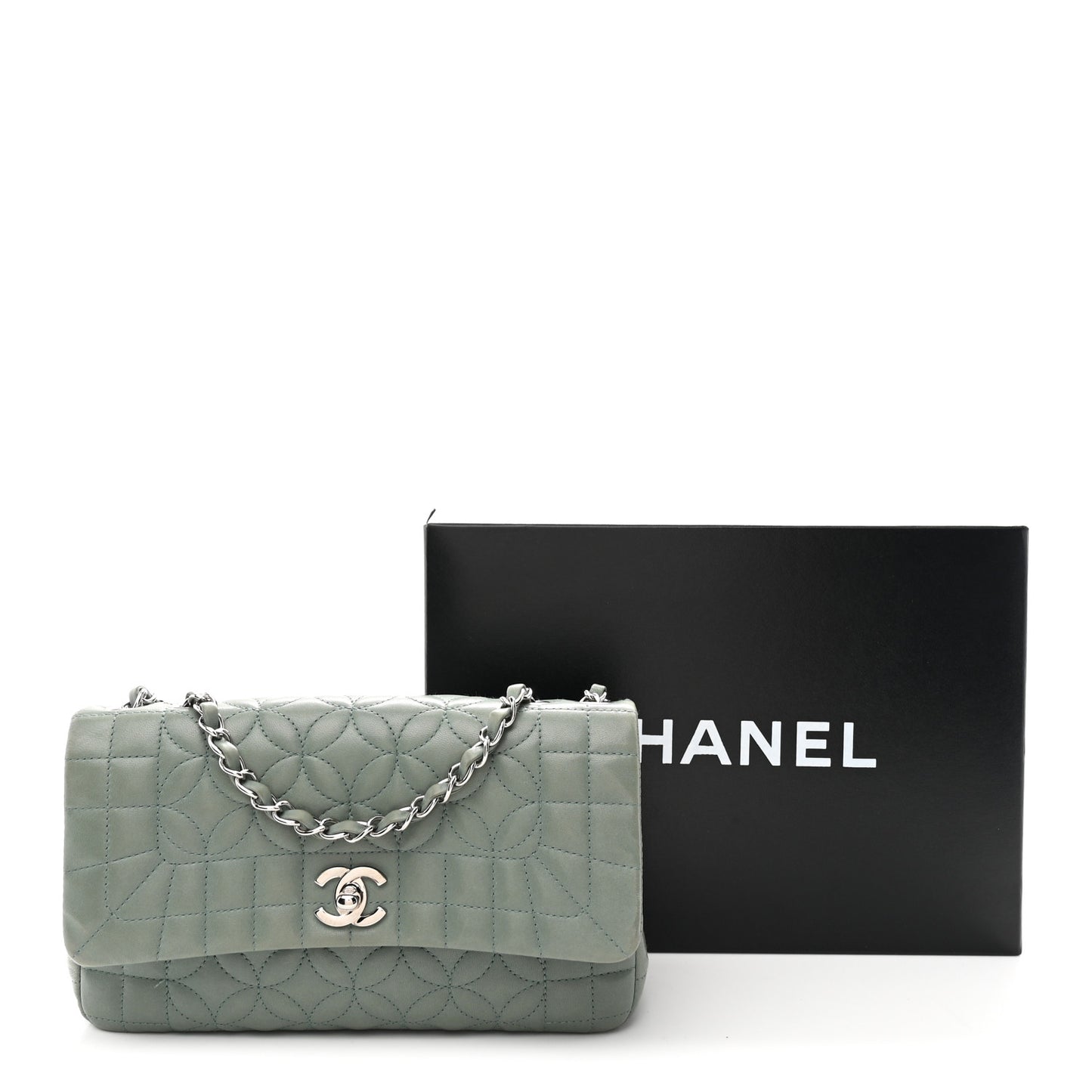 Lambskin Quilted Lady Graphic Flap Green