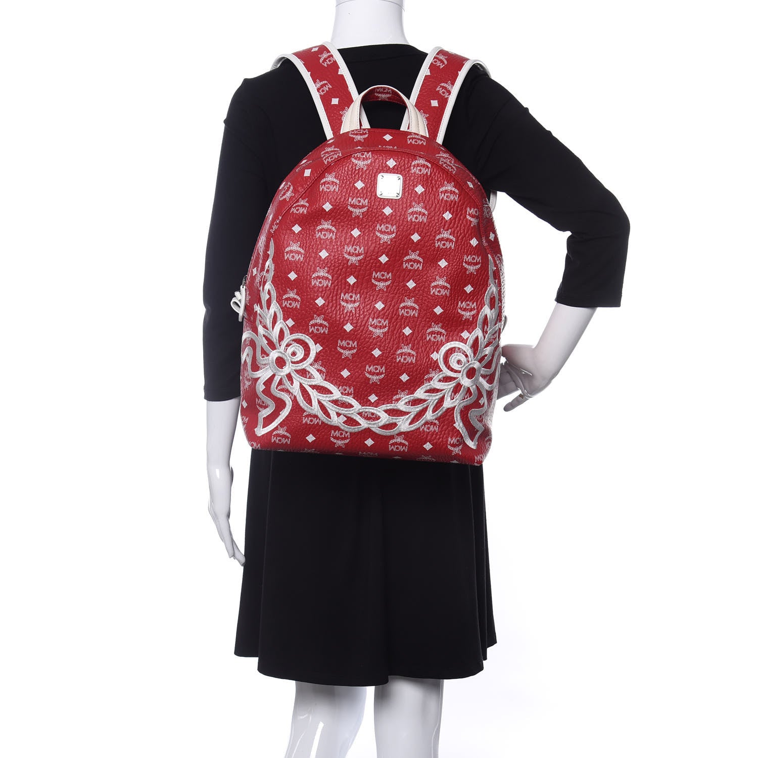 MCM Visetos Embroidered Medium Backpack Ruby Red 2 of 10