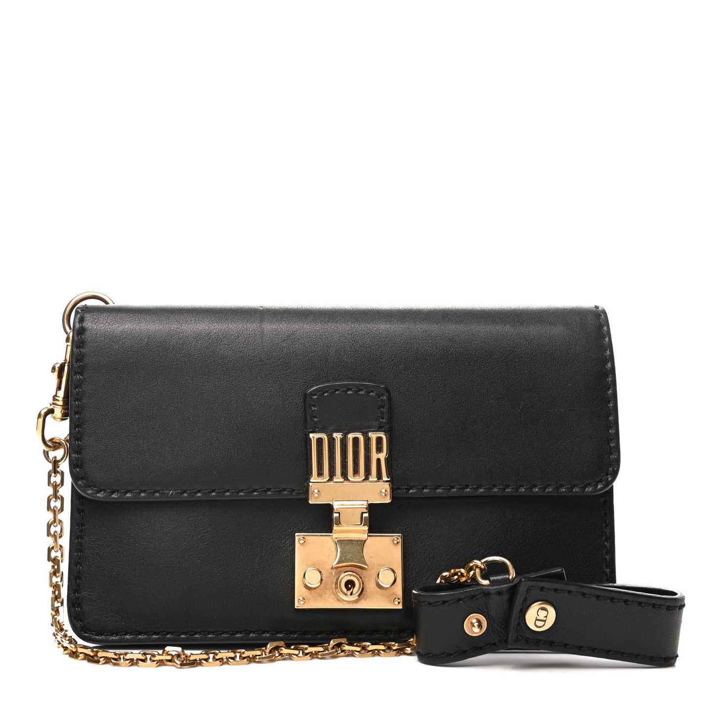 Calfskin Dioraddict Wristlet Clutch Black
