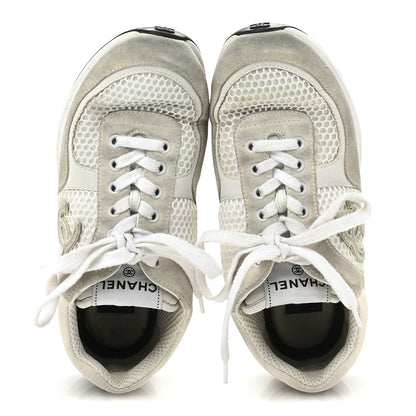 Chanel Calfskin Mesh Lycra Suede Womens Logo Sneakers 36.5 White 2 of 9